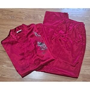 XL Vintage Red Satin Kimono Style Pajamas Inner Most For Sears & Roebuck